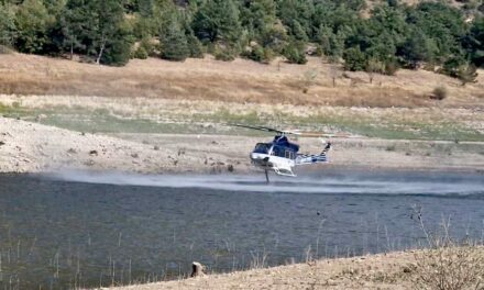 Два полициски хеликоптерa со исфрлени над 30 тони вода учествуваа во локализирање на пожарот под Солунска Глава